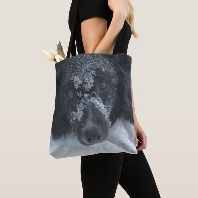 Snowy Faced Border Collie Dog  Tote Bag (Close Up)