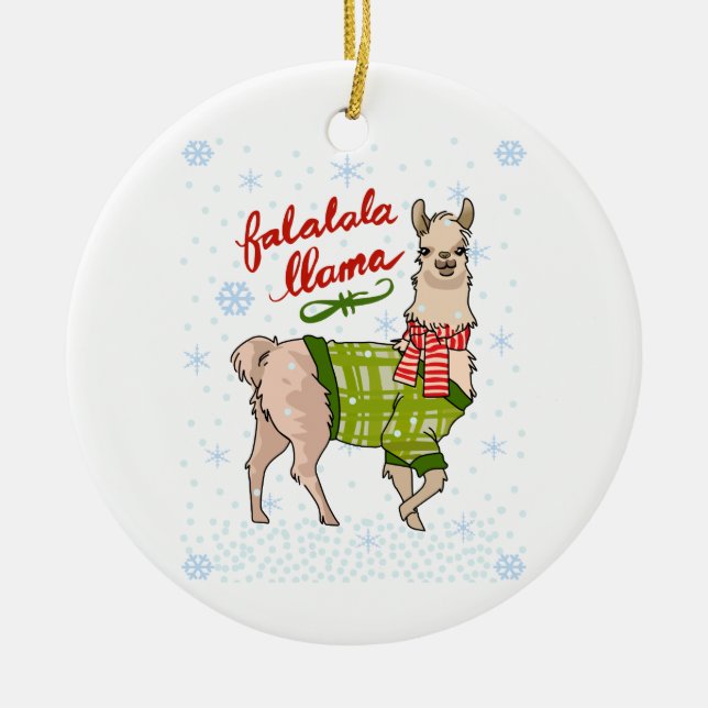Snowy Falalala Llama Ceramic Tree Decoration (Front)