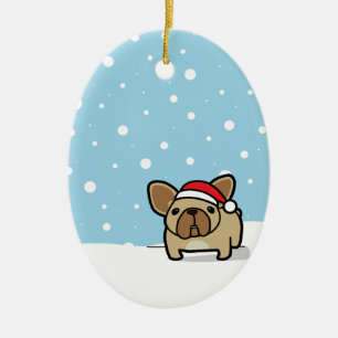Snowy Fawn Frenchie Ceramic Tree Decoration