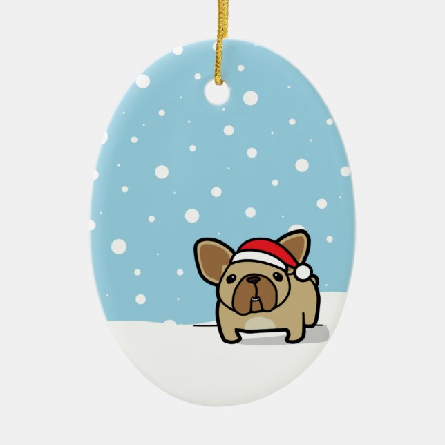 Snowy Fawn Frenchie Ceramic Tree Decoration (Front)