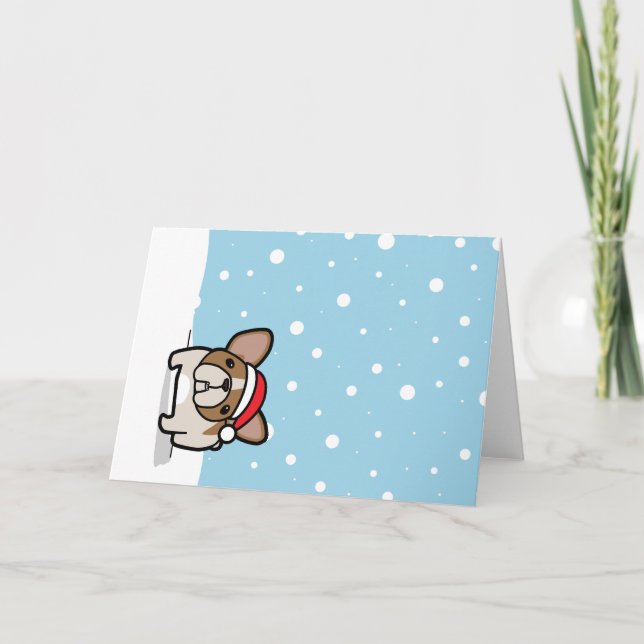 Snowy Fawn Pied Frenchie Holiday Card (Front)