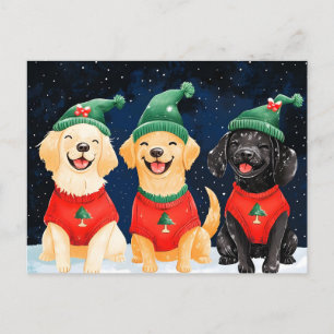 Snowy Festive Santa Paws Watercolor Announcement Postcard