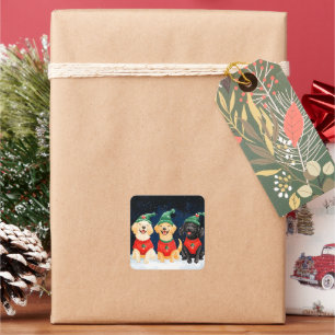 Snowy Festive Santa Paws Watercolor Square Sticker