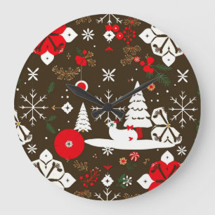 Snowy Festivities Pattern Large Clock