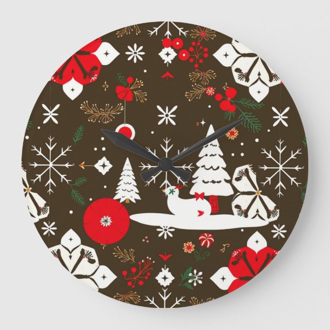 Snowy Festivities Pattern Large Clock (Front)