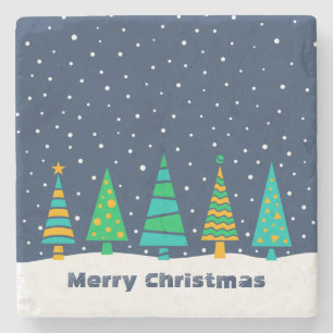 Snowy Fir Trees Stone Coaster