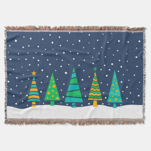 Snowy Fir Trees Throw Blanket (Front)