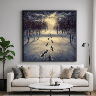 Snowy Footprint Path - Melancholy Painterly Style Poster