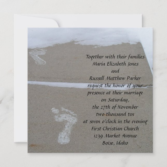 Snowy Footprints Wedding Invitation (Front)