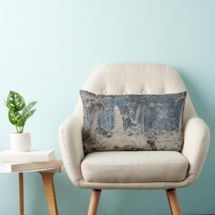 Snowy Forest (by Andreas Achenbach) Lumbar Cushion