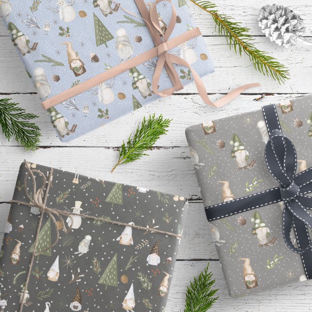 Snowy Forest Christmas Gnomes Pattern Wrapping Paper Sheet (Creator Uploaded)