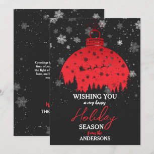 Snowy Forest Christmas Red Ornament Santa Sleigh Holiday Card