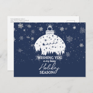 Snowy Forest Christmas White Ornament Santa Sleigh Holiday Postcard