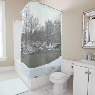 Snowy Forest Creek Winter Scene Landscape Nature Shower Curtain