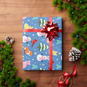 Snowy Forest Friends Cute Winter Animal Pattern Wrapping Paper