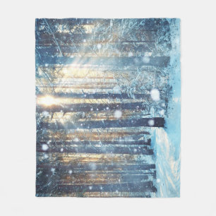 Snowy Forest Frosty Winter Scene Fleece Blanket