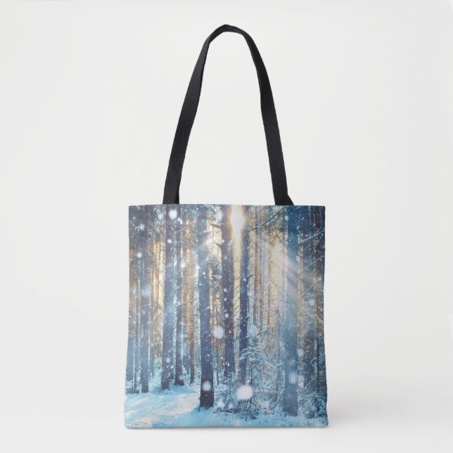 Snowy Forest Frosty Winter Scene Tote Bag (Front)