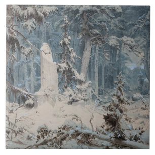 Snowy Forest in Winter (by Andreas Achenbach) Tile