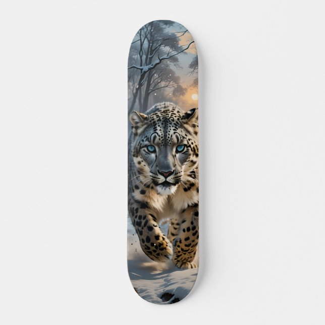 Snowy Forest Leopard Skateboard (Front)