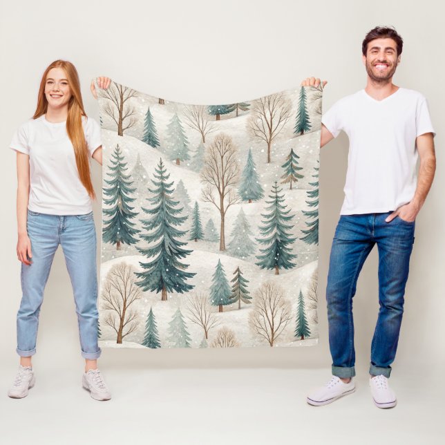 Snowy Forest Pattern – Peaceful Winter Landscape Fleece Blanket (In Situ)