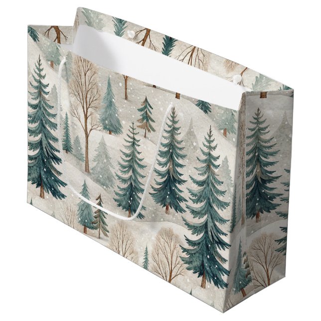 Snowy Forest Pattern – Peaceful Winter Landscape Large Gift Bag (Front Angled)