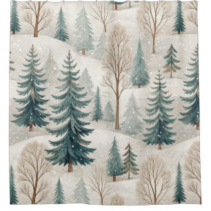 Snowy Forest Pattern – Peaceful Winter Landscape Shower Curtain