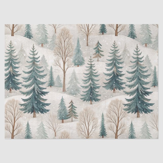 Snowy Forest Pattern – Peaceful Winter Landscape Tissue Paper (Front)