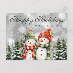 Snowy Forest Snowmen Happy Holidays Holiday Postcard