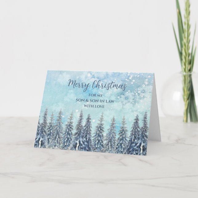 Snowy Forest Son & Son in Law Merry Christmas Card (Front)