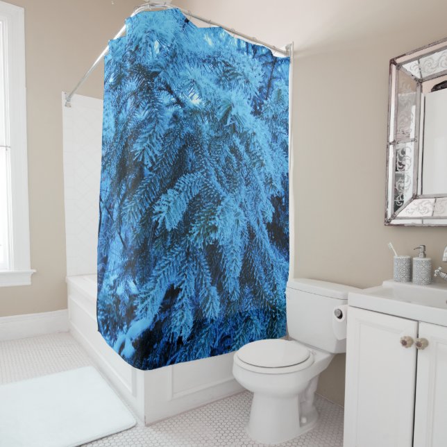 Snowy Forest Spruce Branches   Shower Curtain (In Situ)