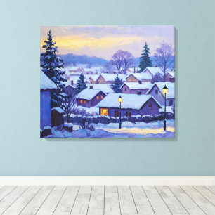 Snowy Forest Village Canvas Print