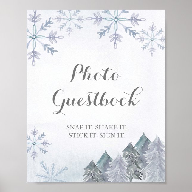 Snowy forest Watercolor Photo Guestbook sign (Front)