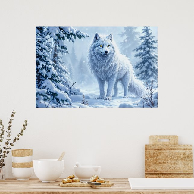 Snowy forest white wolf ice icicles decor (Kitchen)