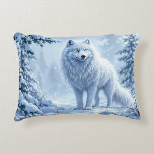 Snowy forest white wolf ice icicles decor decorative cushion