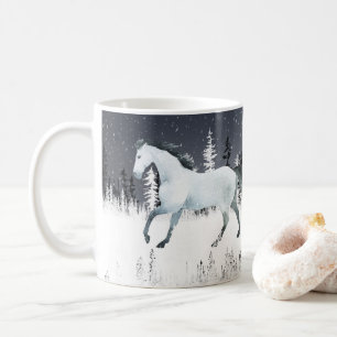 Snowy Forest Wild White Horse Night Sky Coffee Mug