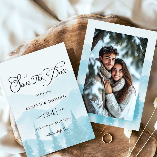 Snowy Forest Winter Wedding Photo Save The Date (Creator Uploaded)