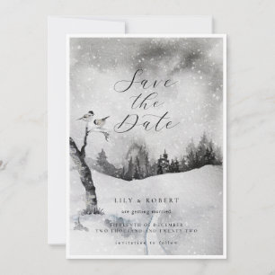 Snowy Forest Winter Wedding Save The Date Cards