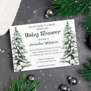 Snowy Forest Winter Wonderland Neutral Baby Shower Invitation
