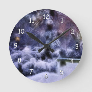 Snowy Forest Winter Wonderland Round Clock
