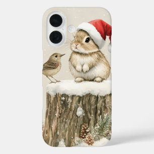 Snowy Forest Winter Woodland Christmas Bunny Bird  iPhone 16 Case