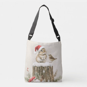 Snowy Forest Winter Woodland Christmas Bunny Bird Crossbody Bag