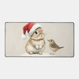 Snowy Forest Winter Woodland Christmas Bunny Bird Desk Mat