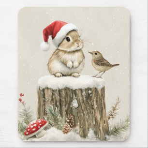 Snowy Forest Winter Woodland Christmas Bunny Bird Mouse Mat