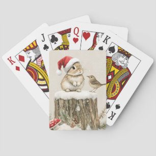 Snowy Forest Winter Woodland Christmas Bunny Bird  Playing Cards