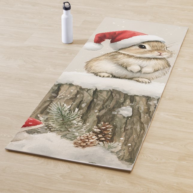 Snowy Forest Winter Woodland Christmas Bunny Bird  Yoga Mat (In Situ)