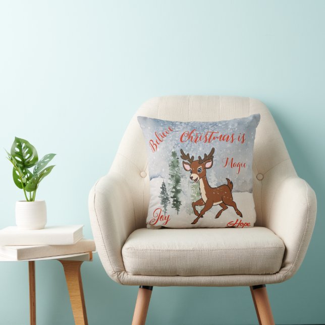 Snowy forest with a baby deer Christmas Cushion (Chair)
