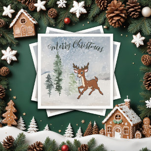 Snowy forest with a baby deer napkin