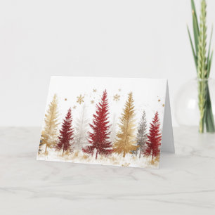 Snowy Forest with Gold and Silver Trees Card