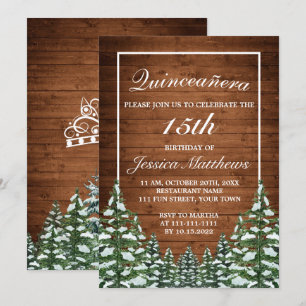 Snowy Forest & Wood Rural Pine Tiara Quinceañera Invitation