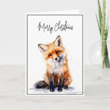 Snowy Fox Christmas Card Watercolor